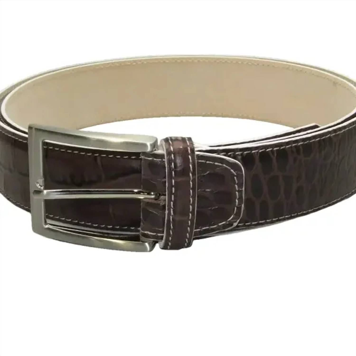 New Fresco Golf Men's Leather Alligator Embossed Belt In Dark Brown